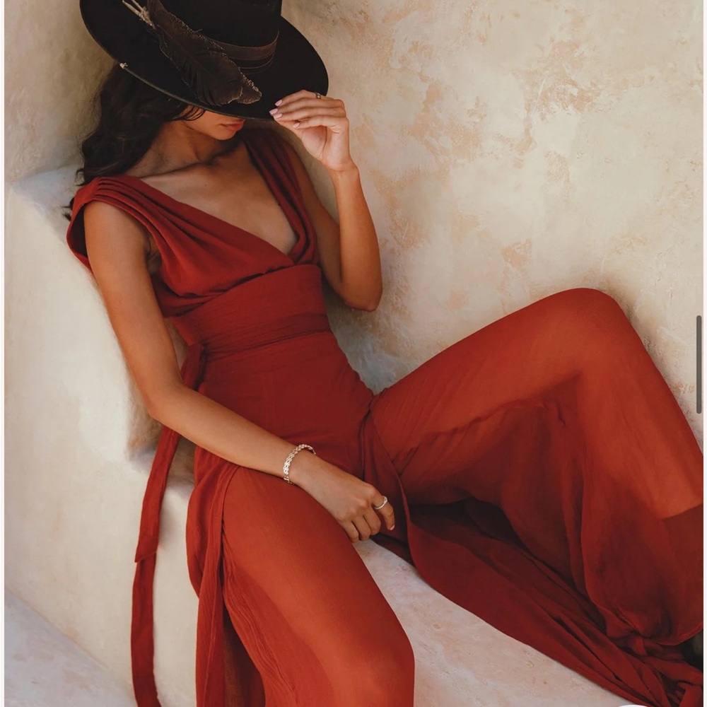 Peace Silk & Cotton Red Rose Jumpsuit from Aya Sacred Wear